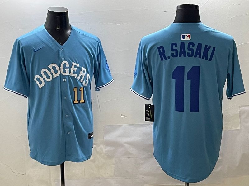Men Los Angeles Dodgers 11 R.Sasaki Light Blue Joint Name 2025 Nike MLB Jersey style 17